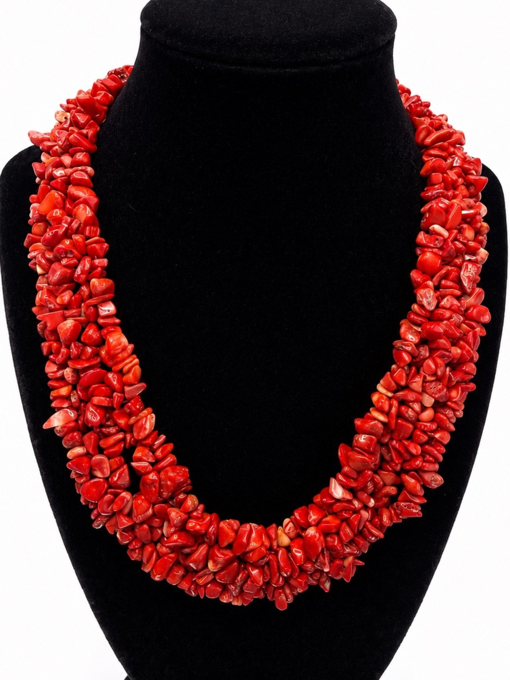 Red Coral Collar Chip Vintage Statement Necklace 17” 133g